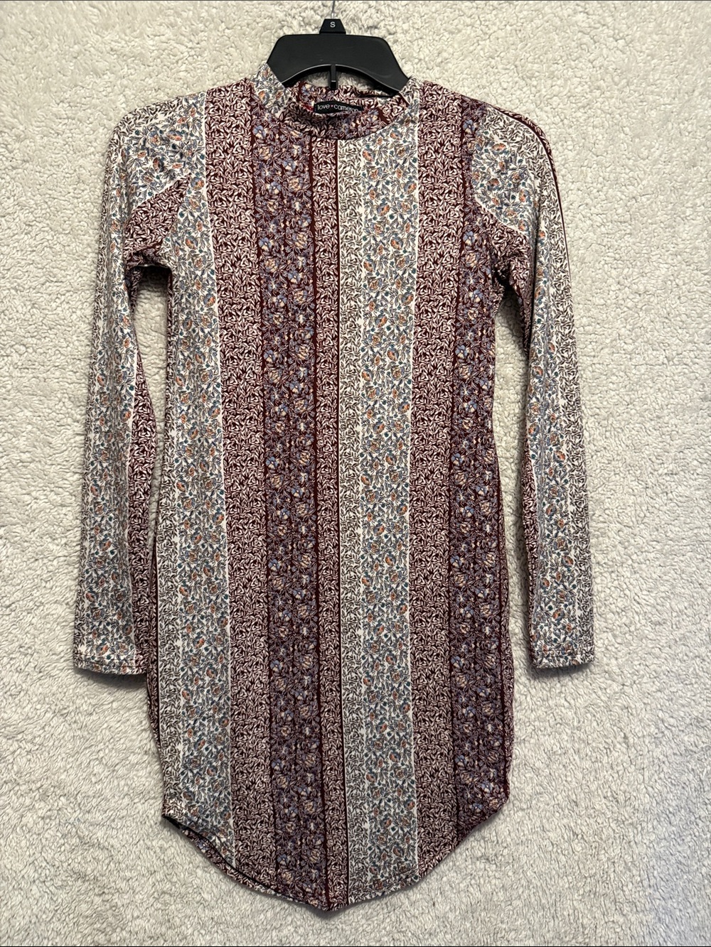 Striped Floral Long-Sleeve Tunic Dress